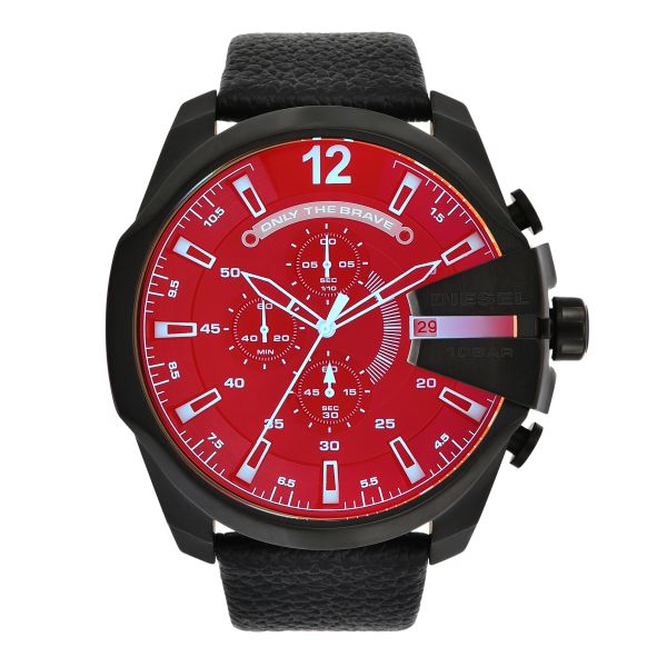 Diesel Mega Chief Black Dial Black Leather Strap Watch For Men - DZ4323 Watches Diesel   