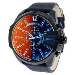 Diesel Mega Chief Black Dial Black Leather Strap Watch For Men - DZ4323 Watches Diesel   