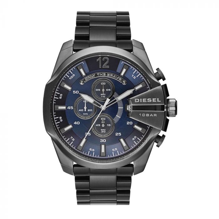 Diesel Mega Chief Chronograph Blue Dial Black Stainless Steel Watch For Men - DZ4329 Watches Diesel   