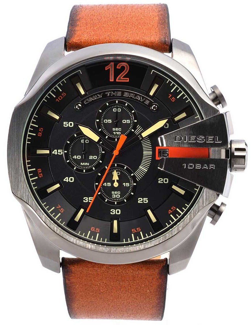 Diesel Mega Chief Quartz Chronograph Brown Leather Watch For Men - DZ4343 Watches Diesel   