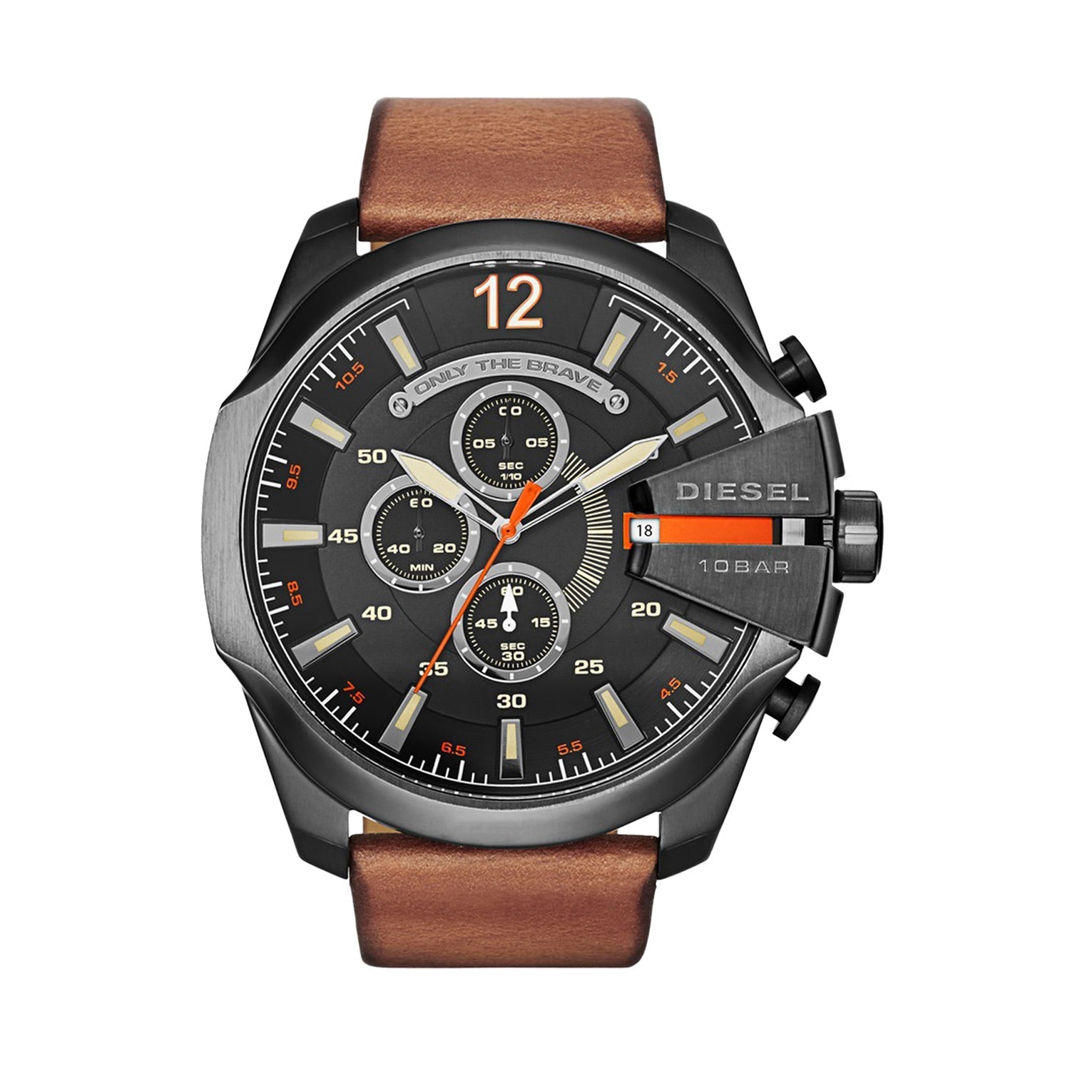 Diesel Mega Chief Quartz Chronograph Brown Leather Watch For Men - DZ4343 Watches Diesel   