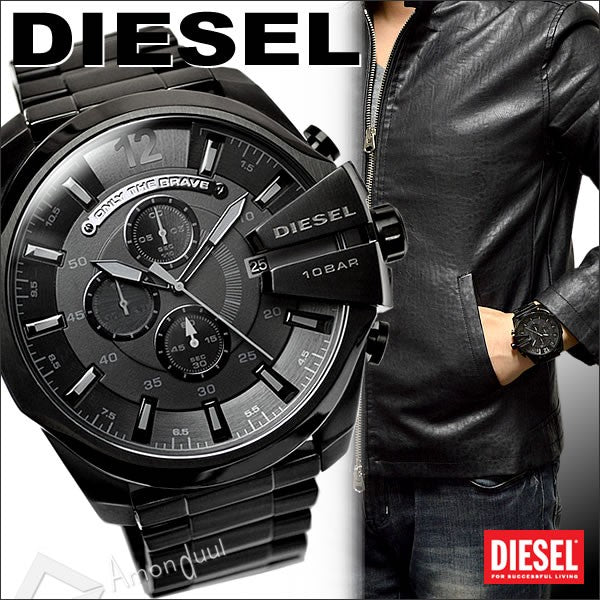 Diesel Mega Chief Chronograph Black Dial Black Stainless Steel Watch For Men - DZ4355 Watches Diesel   