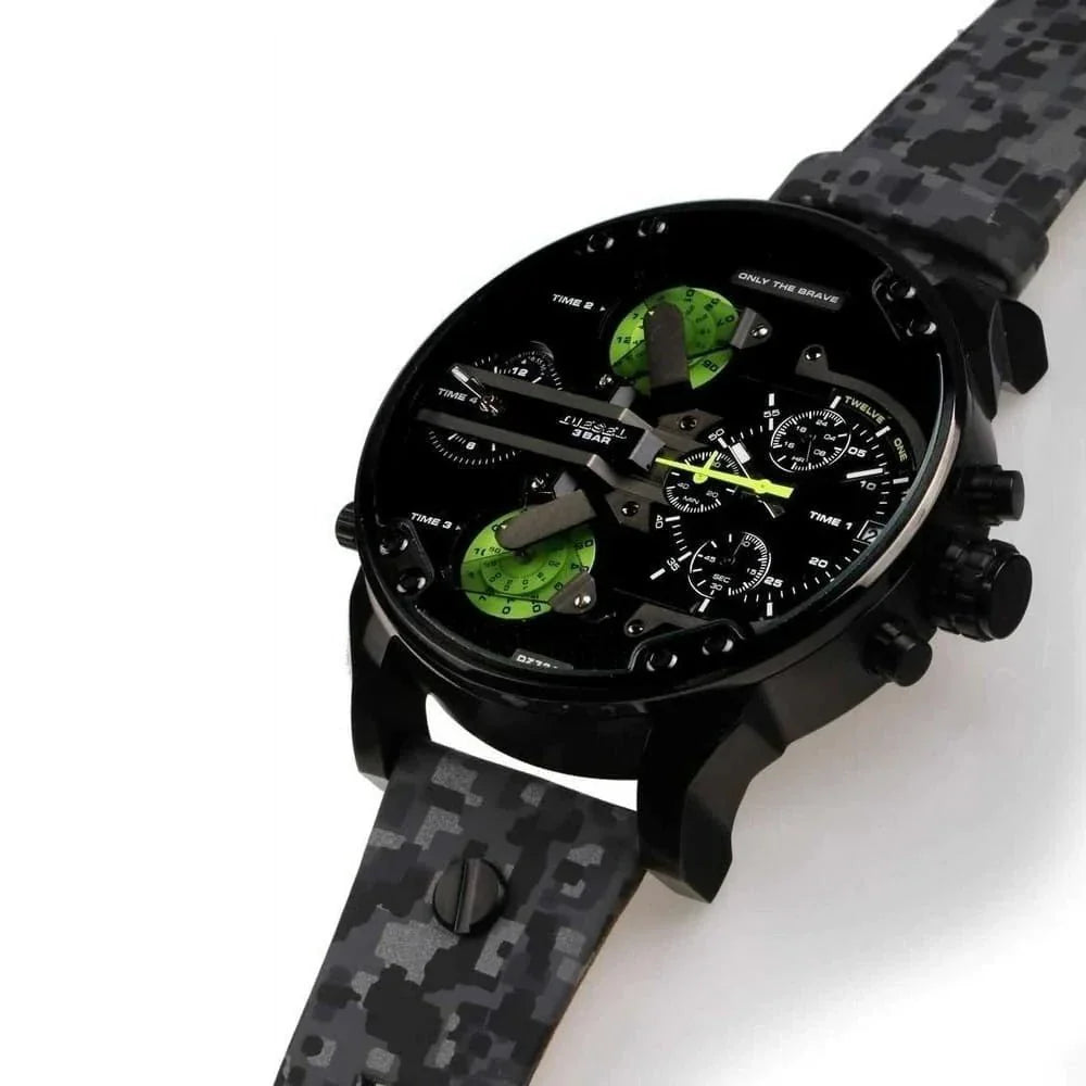 Diesel Big Daddy Chronograph Black Dial Black Leather Strap Watch For Men - DZ7311 Watches Diesel   