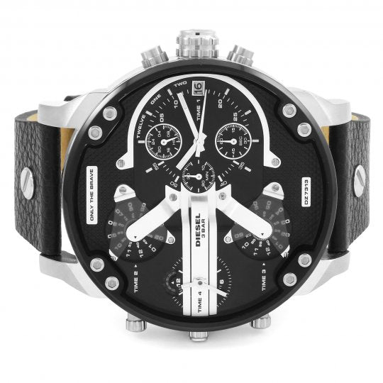 Diesel Mr Daddy Black Dial Black Leather Strap Watch For Men - DZ7313 Watches Diesel   