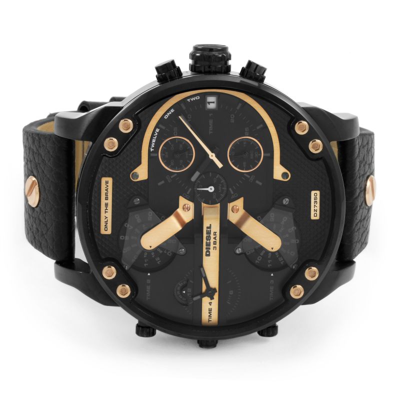 Diesel Mr Daddy 2.0 Black Dial Black Leather Strap Watch For Men - DZ7350 Watches Diesel   