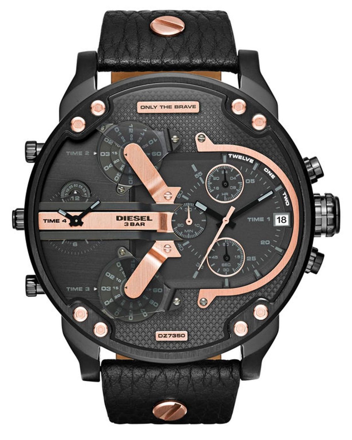Diesel Mr Daddy 2.0 Black Dial Black Leather Strap Watch For Men - DZ7350 Watches Diesel   