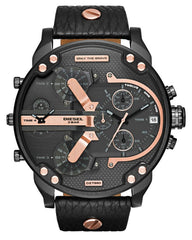 Diesel Mr Daddy 2.0 Black Dial Black Leather Strap Watch For Men - DZ7350 Watches Diesel   