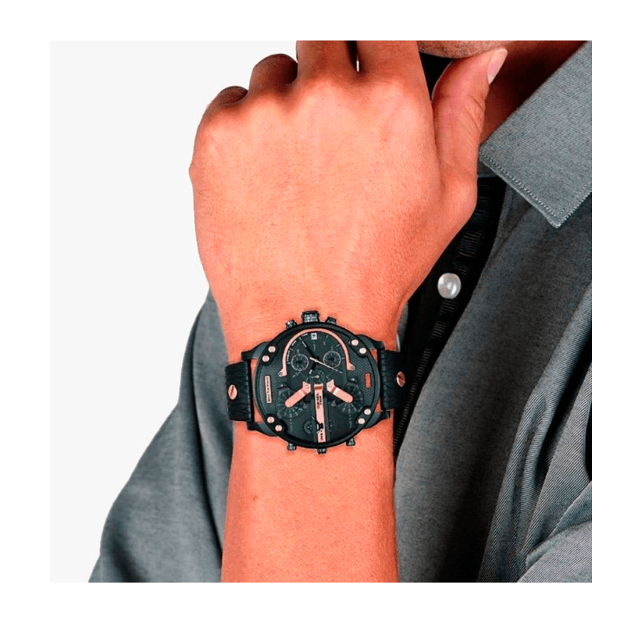 Diesel Mr Daddy 2.0 Black Dial Black Leather Strap Watch For Men - DZ7350 Watches Diesel   
