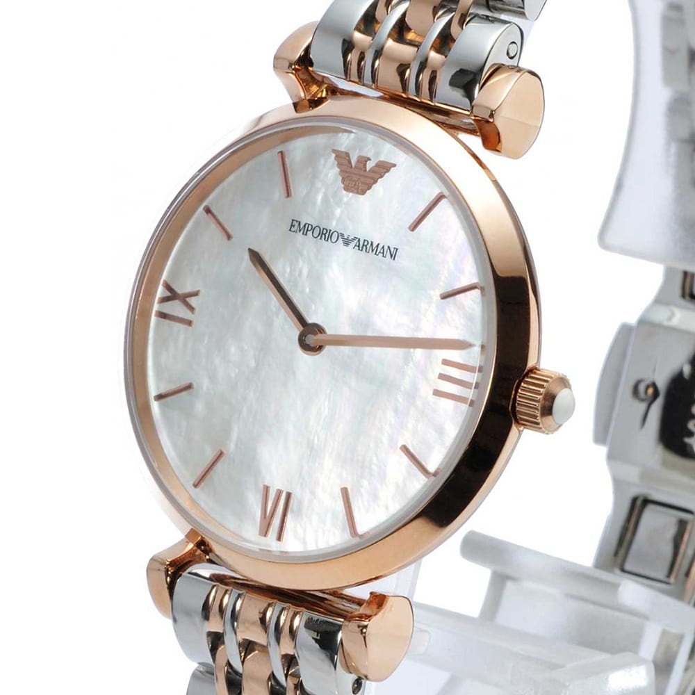 Emporio Armani T Bar Gianni Classic Mother Of Pearl Dial Two Tone Stainless Steel Watch For Women - AR1683 Watches Emporio Armani   