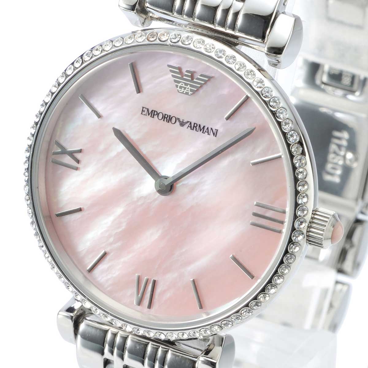 Emporio Armani Gianni T Bar Pink Mother of Pearl Dial Silver Stainless Steel Watch For Women - AR1779 Watches Emporio Armani   