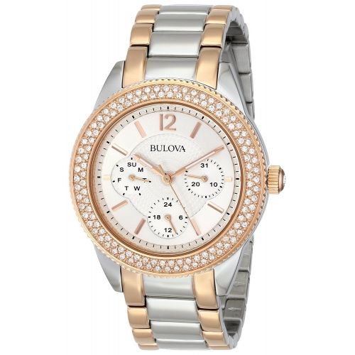 Bulova Crystal Collection Silver Dial Two Tone Steel Strap Watch for Women - 98N100 Watches Bulova   