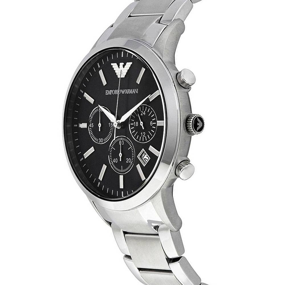 Emporio Armani Classic Chronograph Black Dial Silver Stainless Steel Strap Watch For Men - AR2434 Watches Emporio Armani   