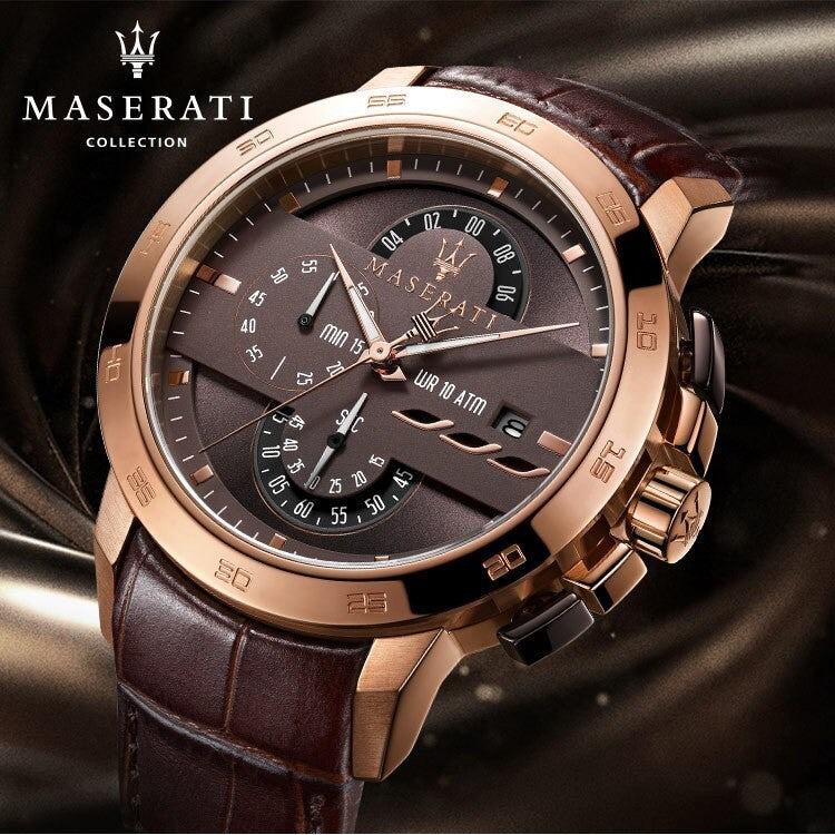 Maserati Ingegno Chronograph Brown Dial Leather Strap Watch For Men - R8871619001 Watches Maserati   