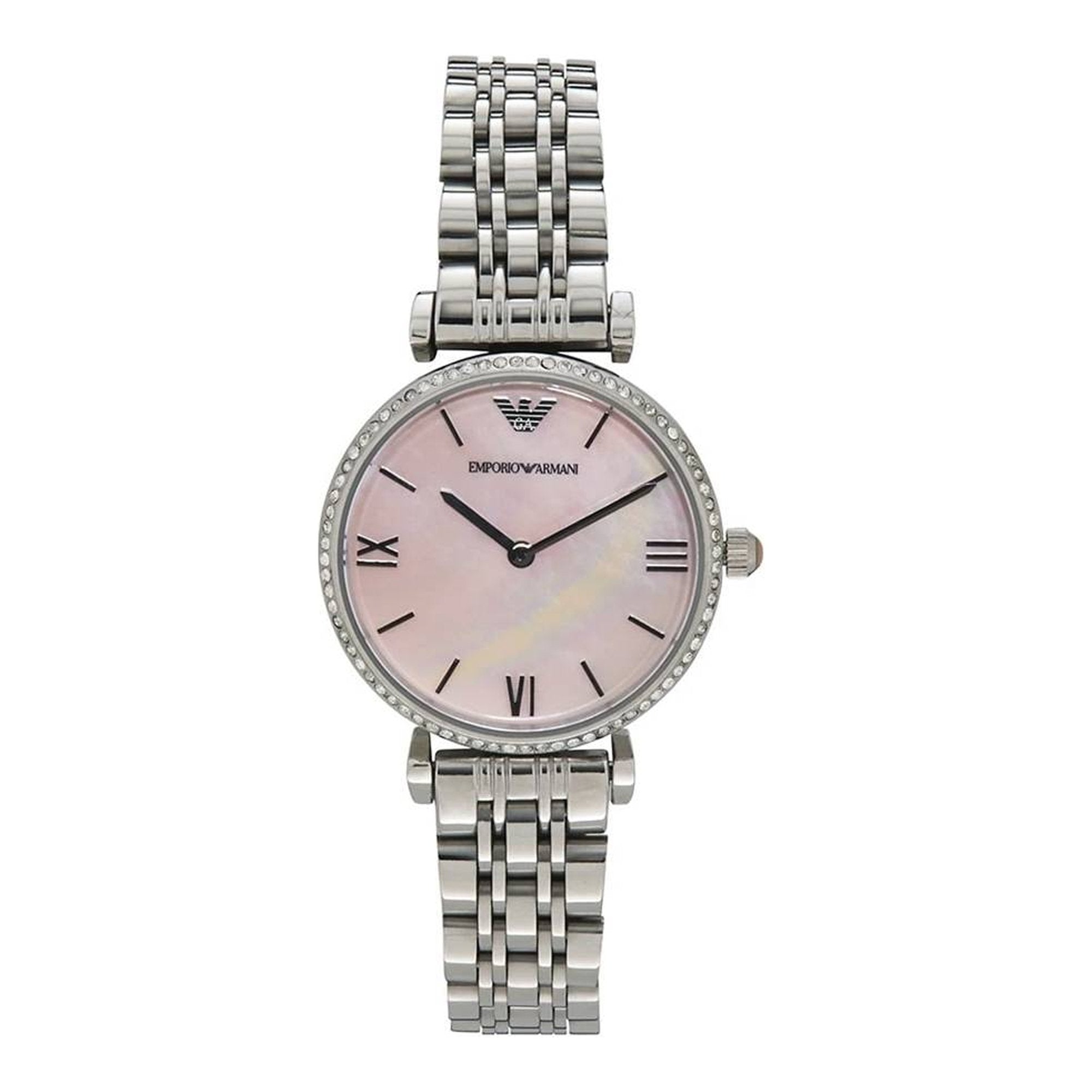 Emporio Armani Gianni T Bar Pink Mother of Pearl Dial Silver Stainless Steel Watch For Women - AR1779 Watches Emporio Armani   