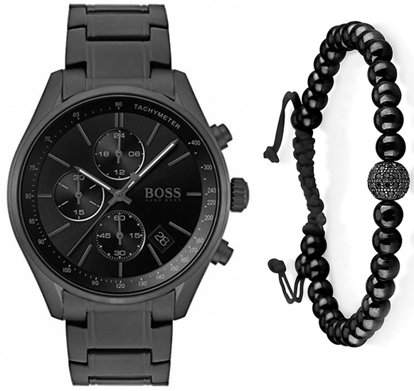 Hugo Boss Grand Prix Black Dial Black Steel Strap Watch for Men - 1513676 Watches Hugo Boss   