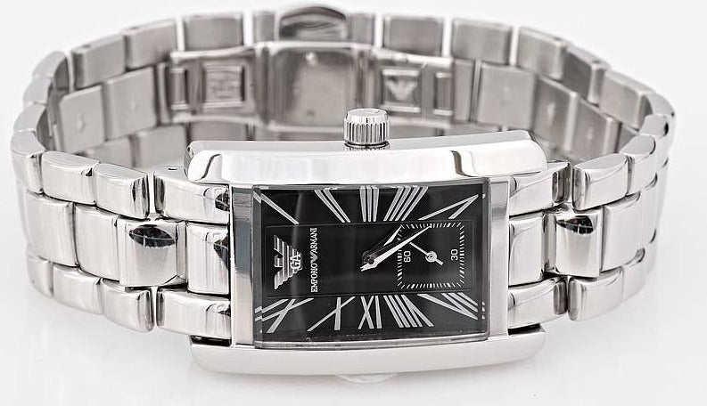 Emporio Armani Classic Black Dial Silver Stainless Steel Watch For Women - AR0157 Watches Emporio Armani   