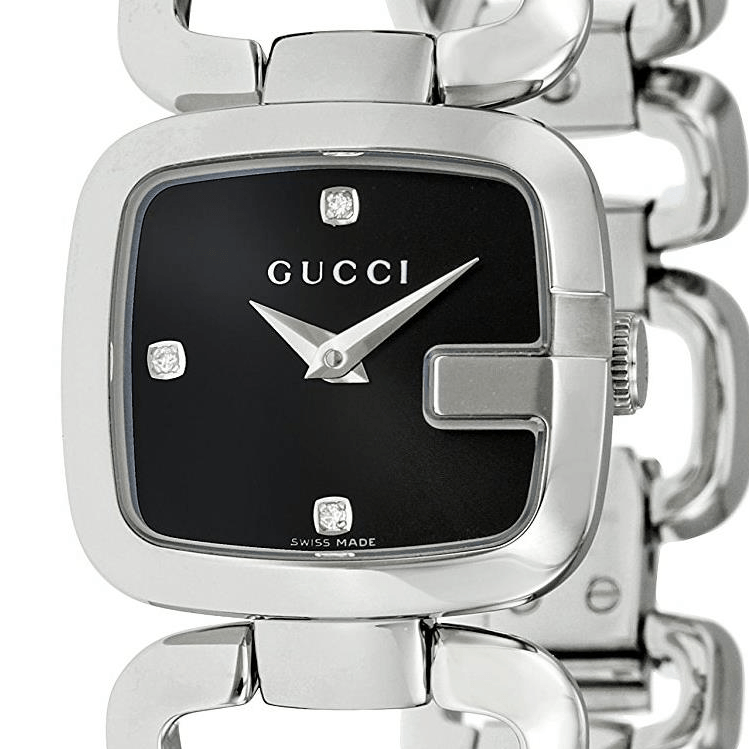 Gucci G Diamonds Black Dial Silver Steel Strap Watch For Women - YA125509 Watches Gucci   