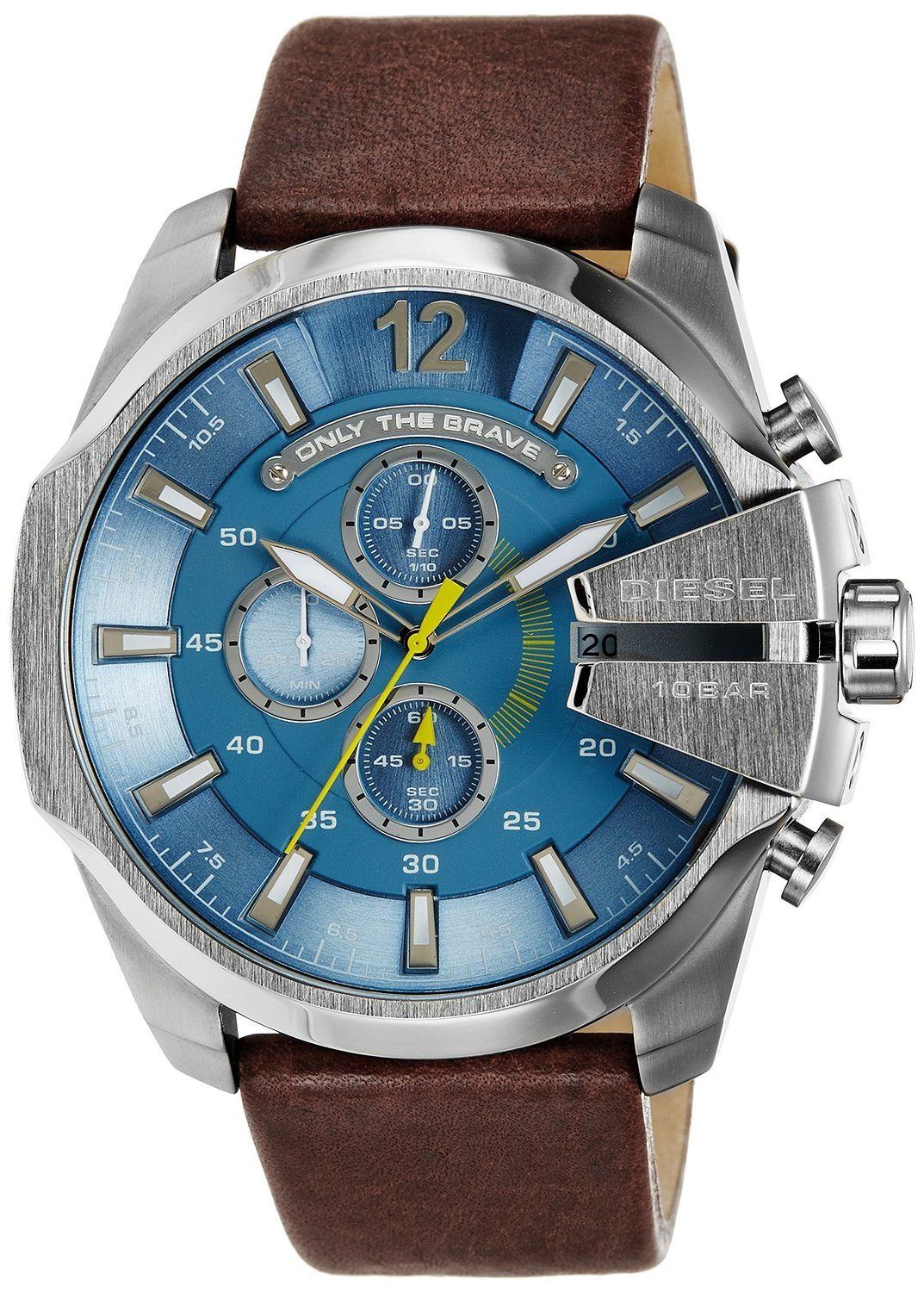 Diesel Mega Chief Light Blue Dial Brown Leather Strap Watch For Men - DZ4281 Watches Diesel   