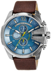 Diesel Mega Chief Light Blue Dial Brown Leather Strap Watch For Men - DZ4281 Watches Diesel   