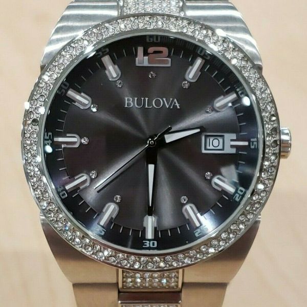 Bulova Crystal Collection Brown Dial Silver Steel Strap Watch for Men - 96B221 Watches Bulova   