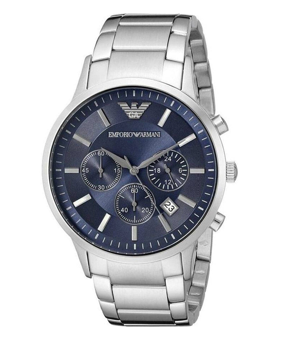 Emporio Armani Renato Chronograph Blue Dial Stainless Steel Strap Watch For Men - AR2448 Watches Emporio Armani   