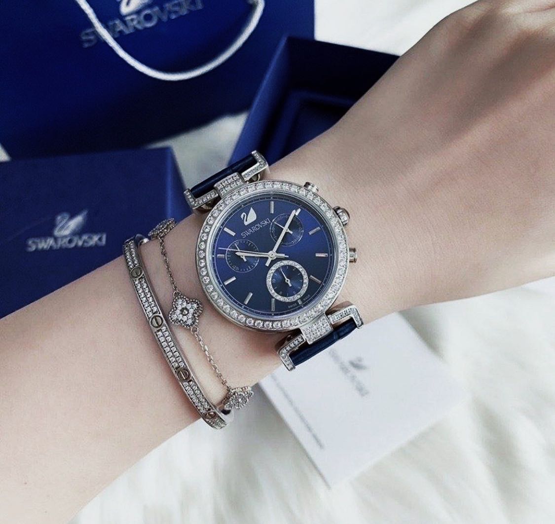 Swarovski Era Journey Blue Dial Blue Leather Strap Watch for Women - 5479239 Watches Swarovski   