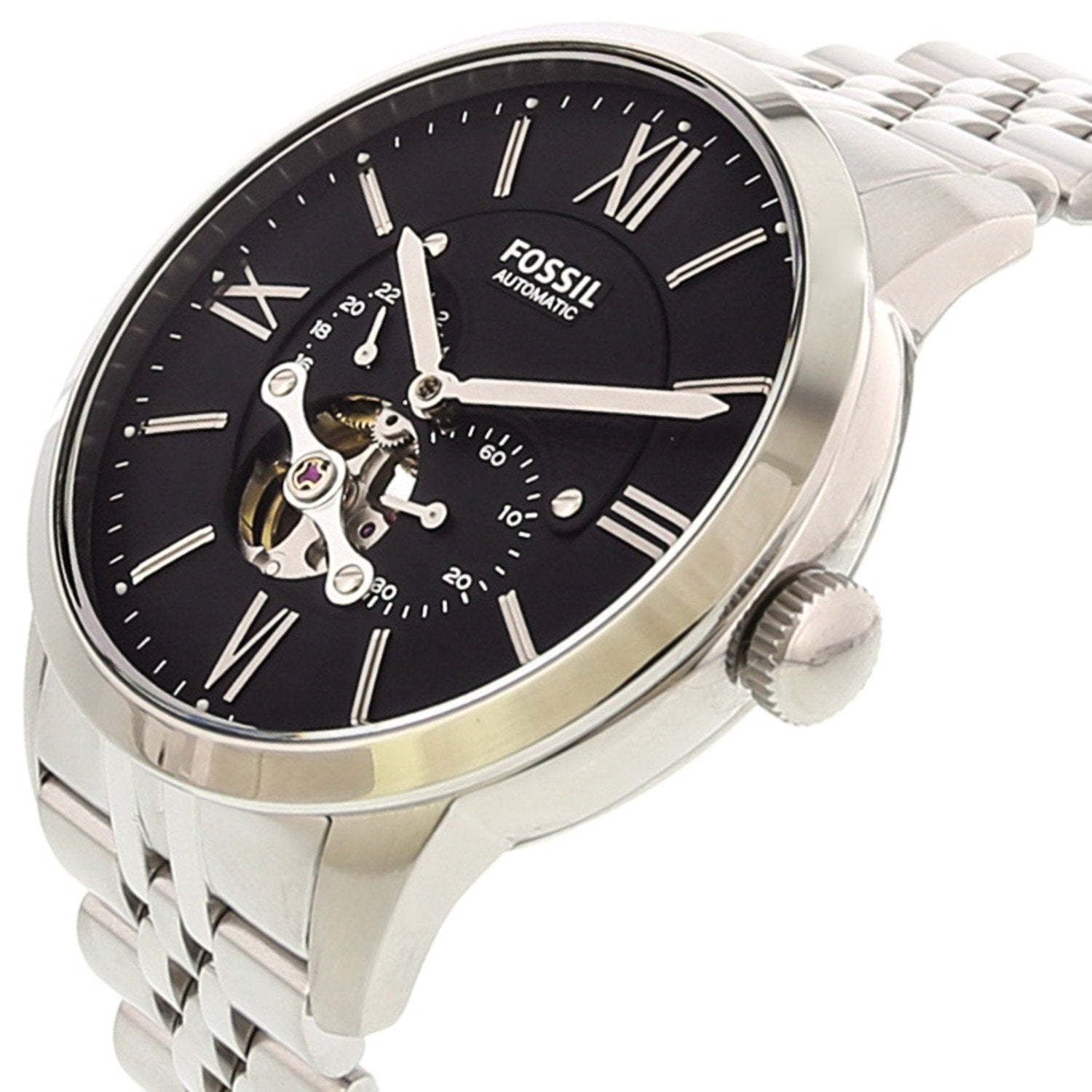 Fossil Townsman Black Dial Silver Steel Strap Watch for Men - ME3107 Watches Fossil   