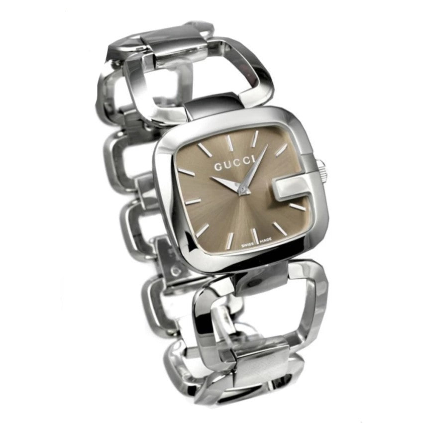 Gucci G Brown Square Brown Dial Silver Steel Strap Watch For Women - YA125402 Watches Gucci   