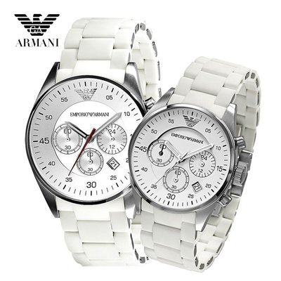 Emporio Armani Sport Chronograph White Dial White Silicone Strap Watch For Men - AR5859 Watches Emporio Armani   