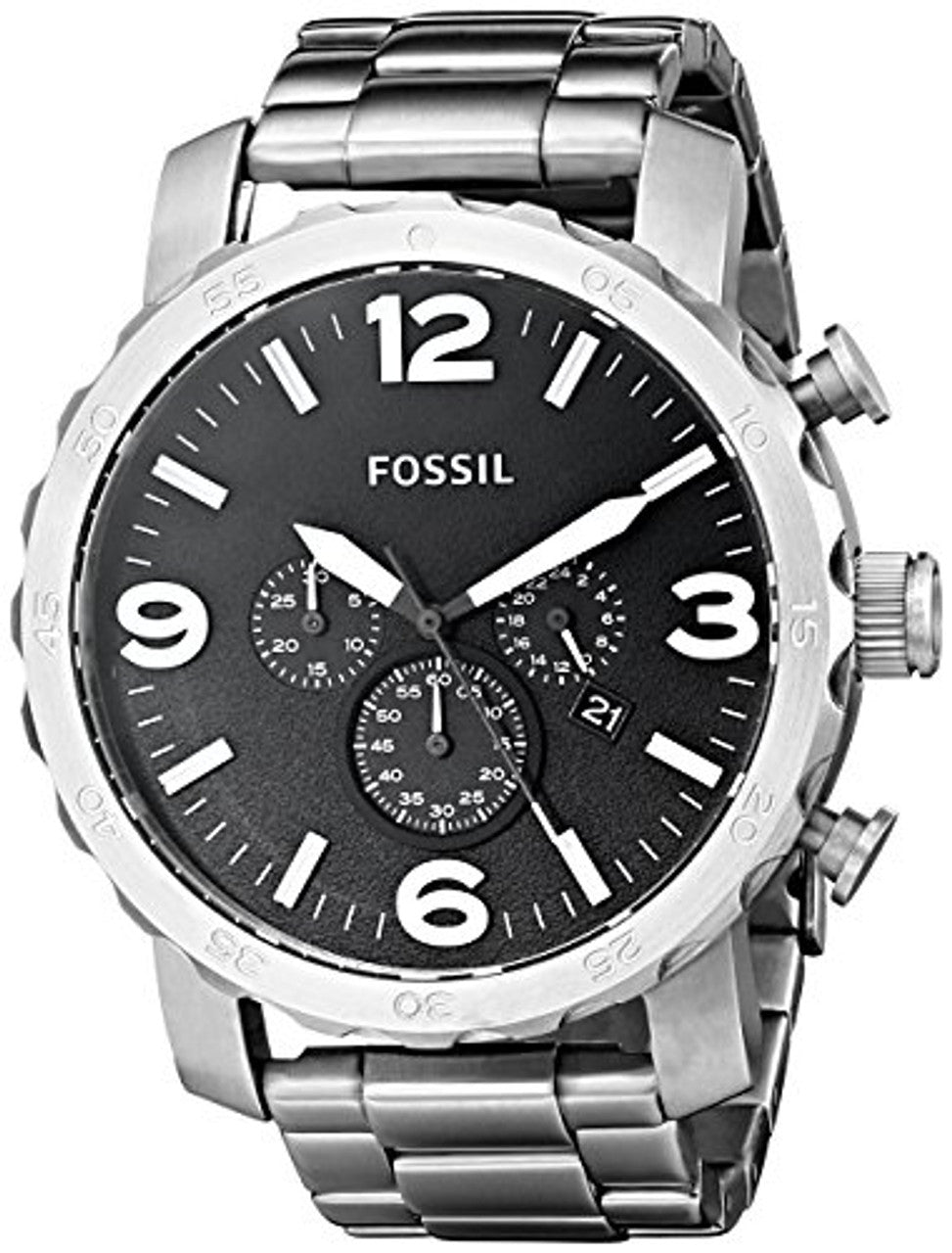 Fossil Nate Chronograph Black Dial Silver Steel Strap Watch for Men - JR1353 Watches Fossil   