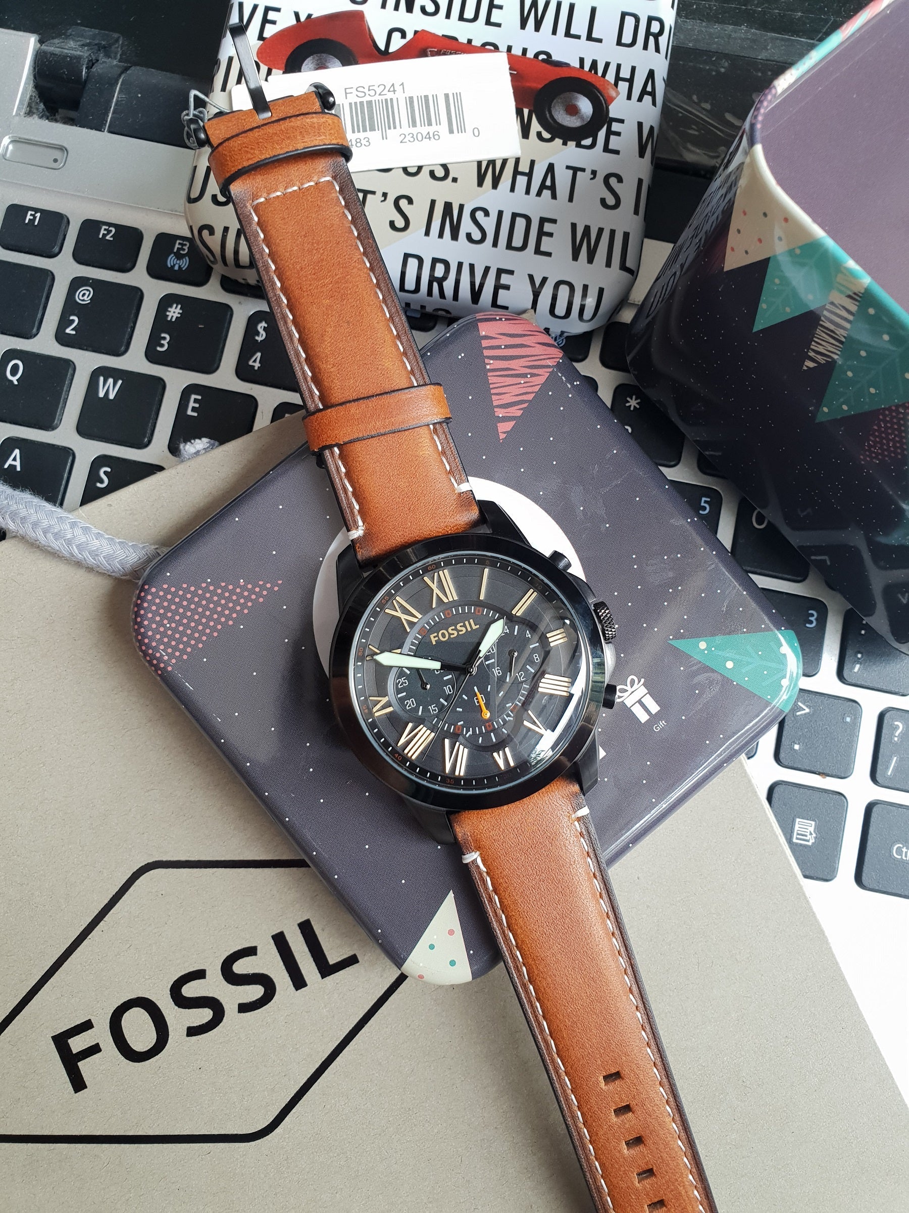 Fossil Grant Chronograph Black Dial Brown Leather Strap Watch for Men - FS5241 Watches Fossil   