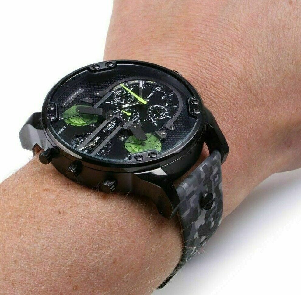 Diesel Big Daddy Chronograph Black Dial Black Leather Strap Watch For Men - DZ7311 Watches Diesel   