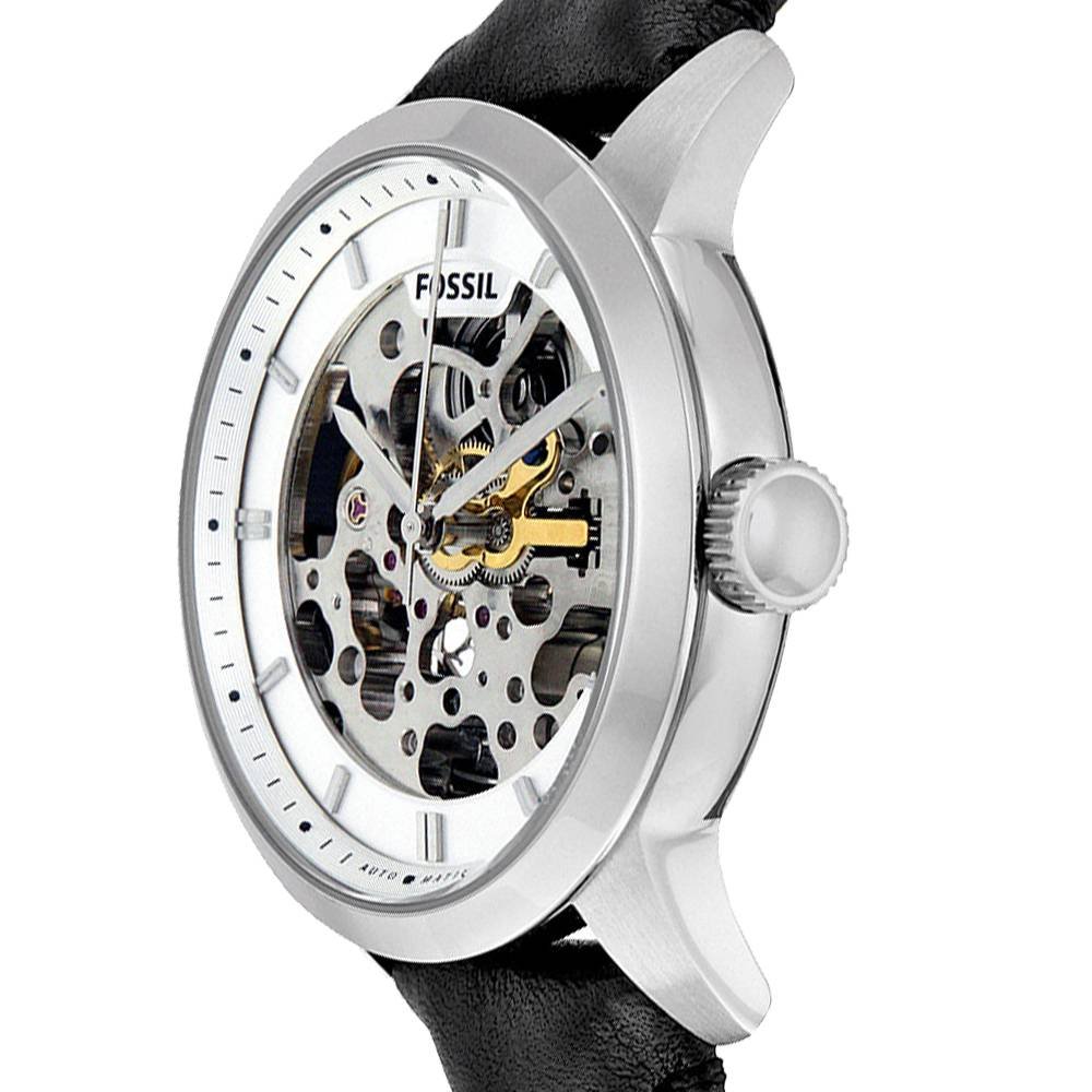 Fossil Townsman Automatic Skeleton White Dial Black Leather Strap Watch for Men - ME3085 Watches Fossil   