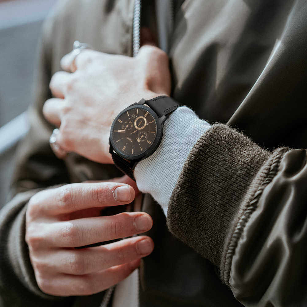 Fossil Machine Chronograph Black Dial Black Leather Strap Watch for Men - FS5586 Watches Fossil   