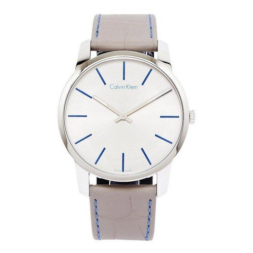 Calvin Klein City Silver Dial Grey Leather Strap Watch for Men - K2G211Q4 Watches Calvin Klein   