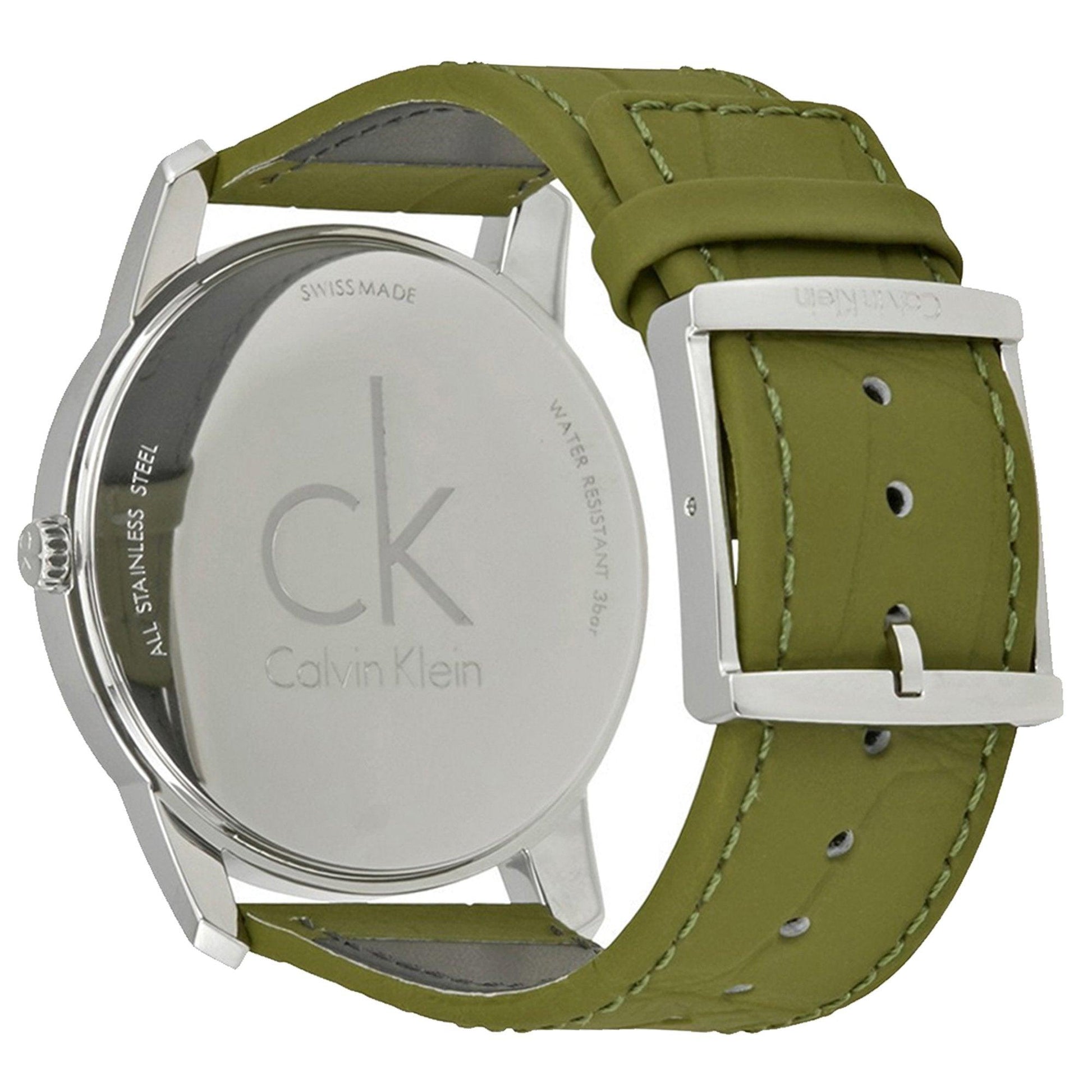 Calvin Klein City Green Dial Green Leather Strap Watch for Men - K2G211WL Watches Calvin Klein   