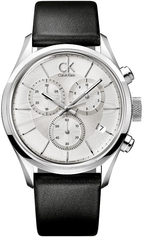 Calvin Klein Masculine Chronograph White Dial Black Leather Strap Watch for Men - K2H27120 Watches Calvin Klein   