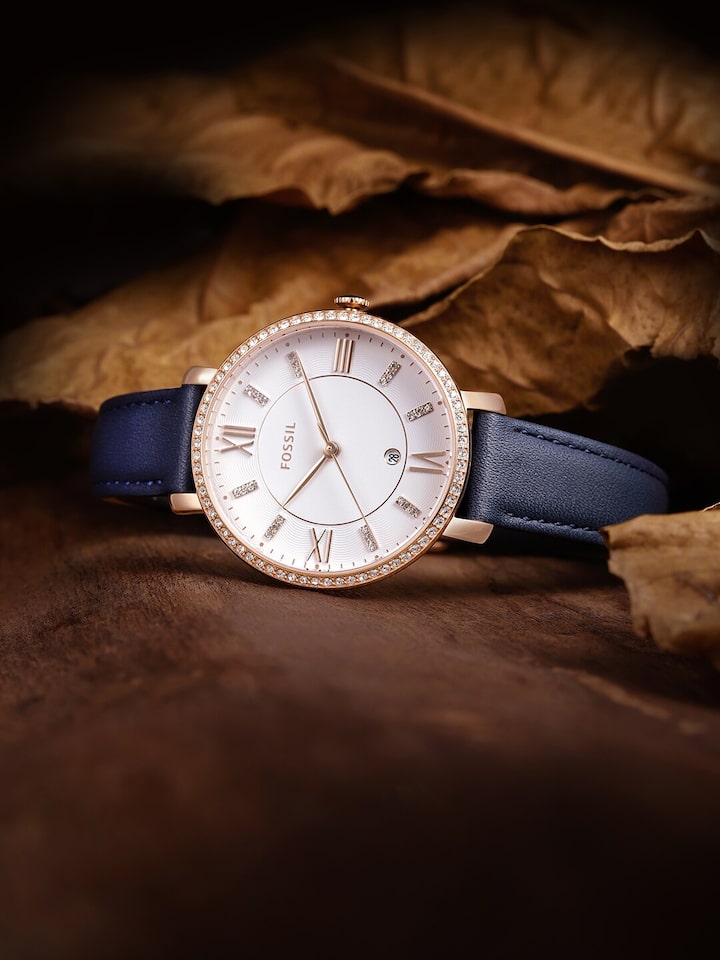 Fossil Jacqueline White Dial Blue Leather Strap Watch for Women - ES4291 Watches Fossil   