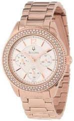 Bulova Crystal Silver Dial Rose Gold Steel Strap Watch for Women - 97N101 Watches Bulova   