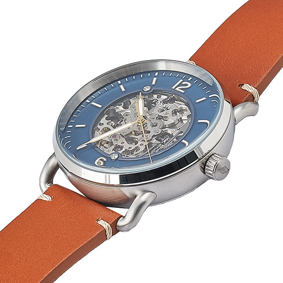 Fossil Commuter Automatic Skeleton Blue Dial Brown Leather Strap Watch for Men - ME3159 Watches Fossil   