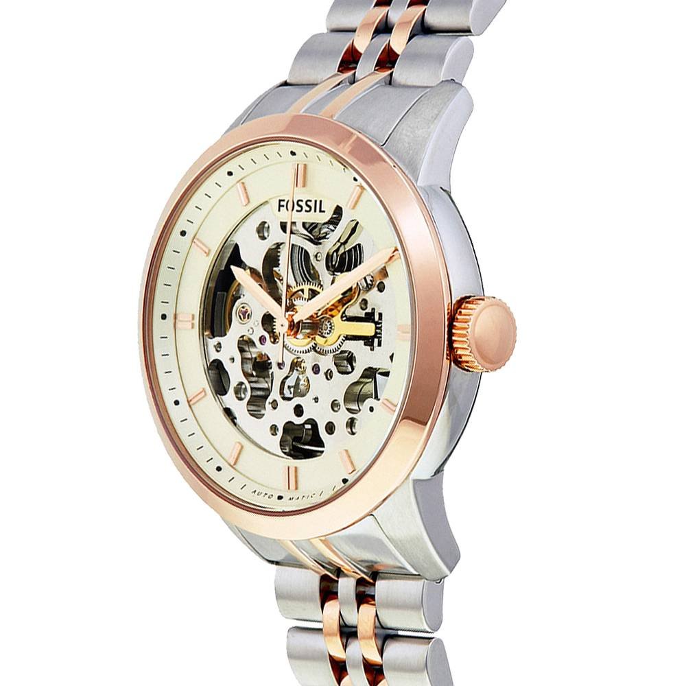 Fossil Townsman Automatic Skeleton White Dial Two Tone Steel Strap Watch for Men - ME3075 Watches Fossil   