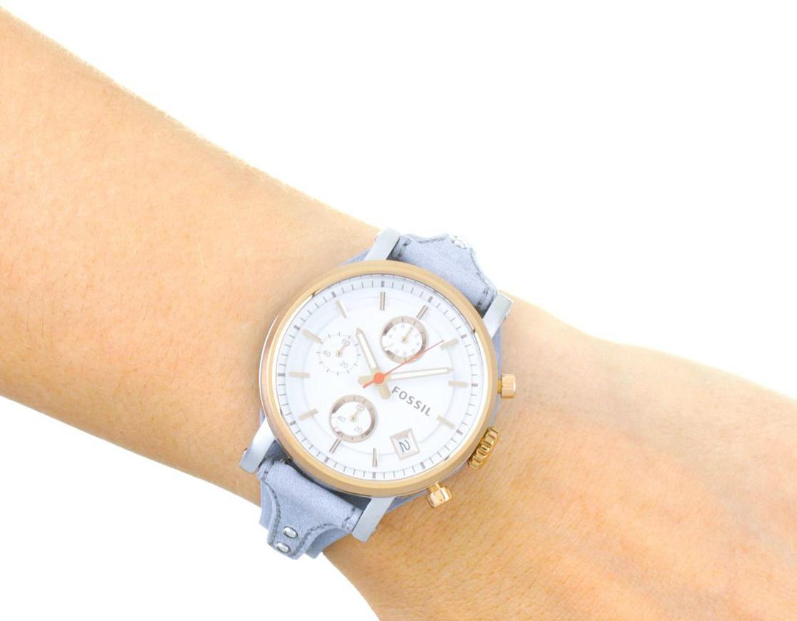 Fossil Original Boyfriend White Dial Light Blue Leather Strap Watch for Women - ES4045 Watches Fossil   