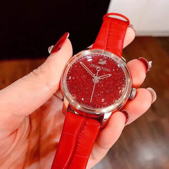 Swarovski Crystalline Hours Red Crystal Dial Red Leather Strap Watch for Women - 5295380 Watches Swarovski   