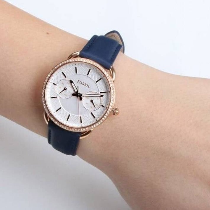 Fossil Tailor White Dial Blue Leather Strap Watch for Women - ES4394 Watches Fossil   