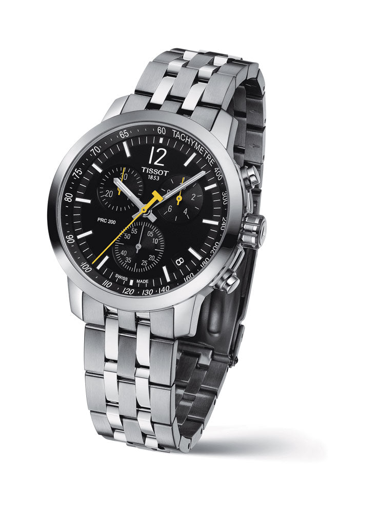 Tissot PRC 200 Chronograph Black Dial Silver Stainless Steel Watch For Men - T114.417.11.057.00 Watches Tissot   