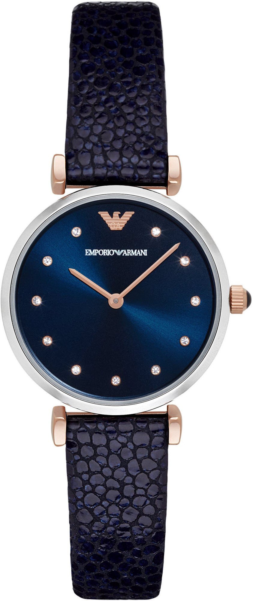 Emporio Armani Gianni T Bar Analog Blue Dial Black Leather Strap Watch For Women - AR1989 Watches Emporio Armani   