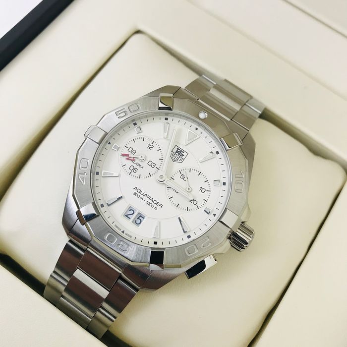 Tag Heuer Aquaracer Quartz Chronograph White Dial Silver Steel Strap Watch for Men - WAY111Y.BA0928 Watches Tag Heuer   