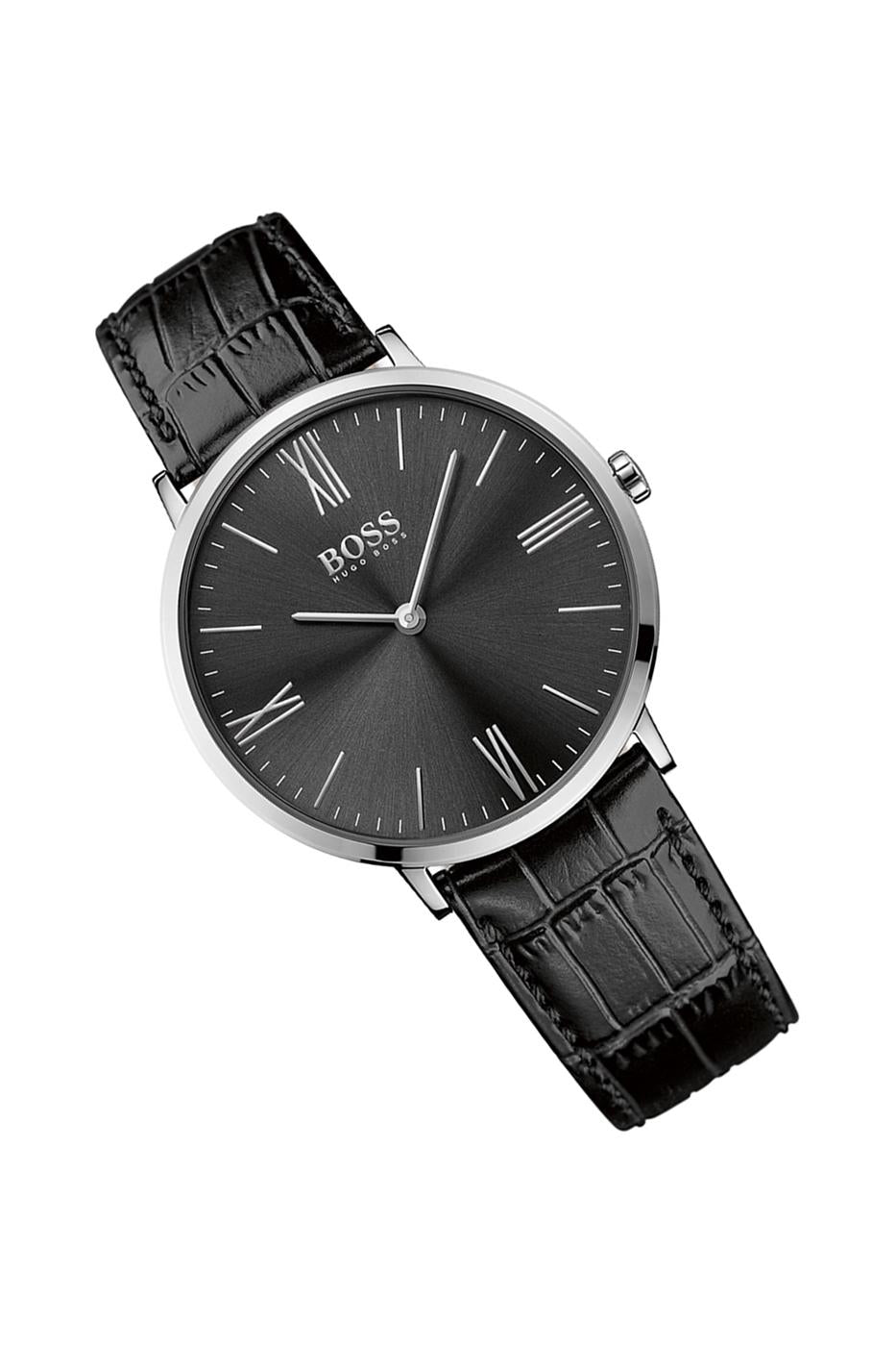 Hugo Boss Jackson Black Dial Black Leather Strap Watch for Men - 1513369 Watches Hugo Boss   
