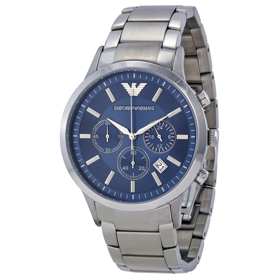 Emporio Armani Sportivo Chronograph Blue Dial Silver Stainless Steel Watch For Men - AR5860 Watches Emporio Armani   