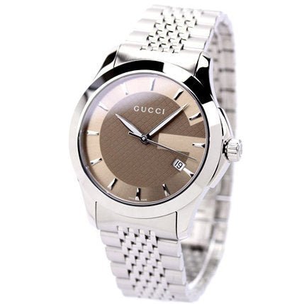 Gucci G Timeless Brown Dial Silver Steel Strap Watch For Men - YA126406 Watches Gucci   